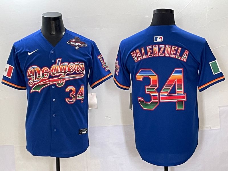 Men 2025 Los Angeles Dodgers 34 Valenzuela Blue Nike MLB Jersey style 6277